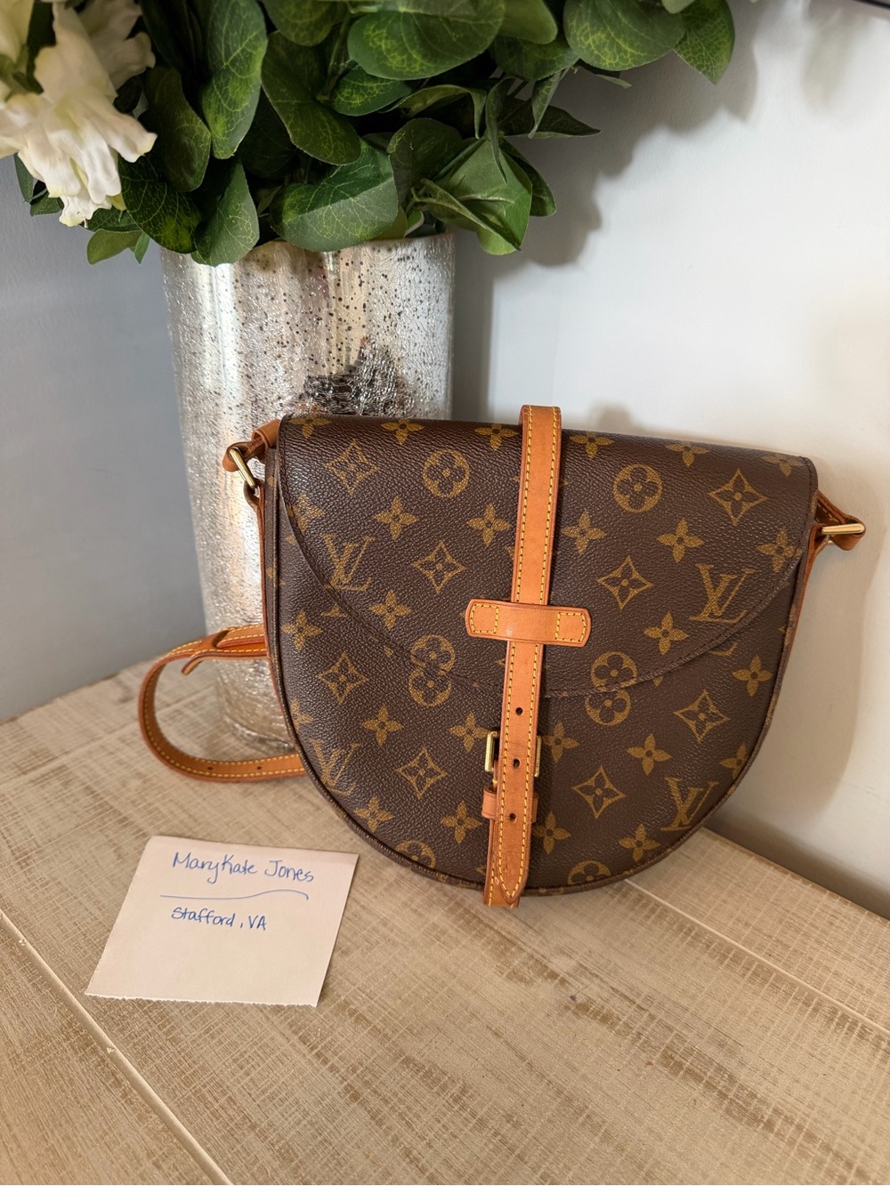 Louis Vuitton Brown Monogram Crossbody Saddle Bag with Tan Trim